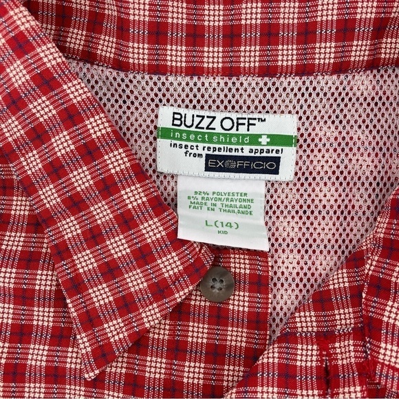 Buzz Off Kids Size L (14) Repellent Outdoors Camping Hiking Shirt Red Plaid - Picture 2 of 4